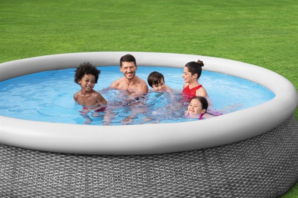 Bestway Fast Set Pool-Set mit Filterpumpe Rattan schiefergrau 366x76cm rund
